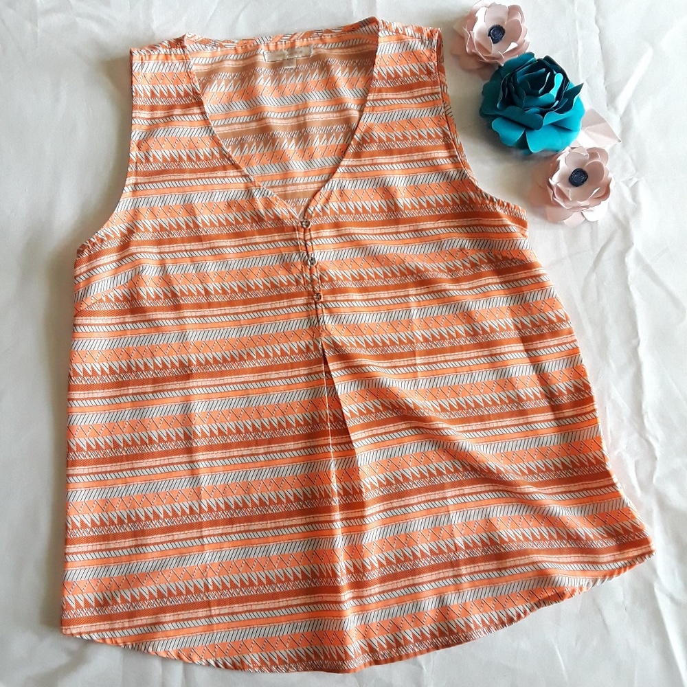 Skies Are Blue Orange Neon V Neck Tank Top, Large